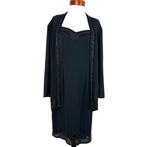 VTG 90s Samuel Scott Beaded Dress and Duster Set Black‎ Made in USA Evening Glam